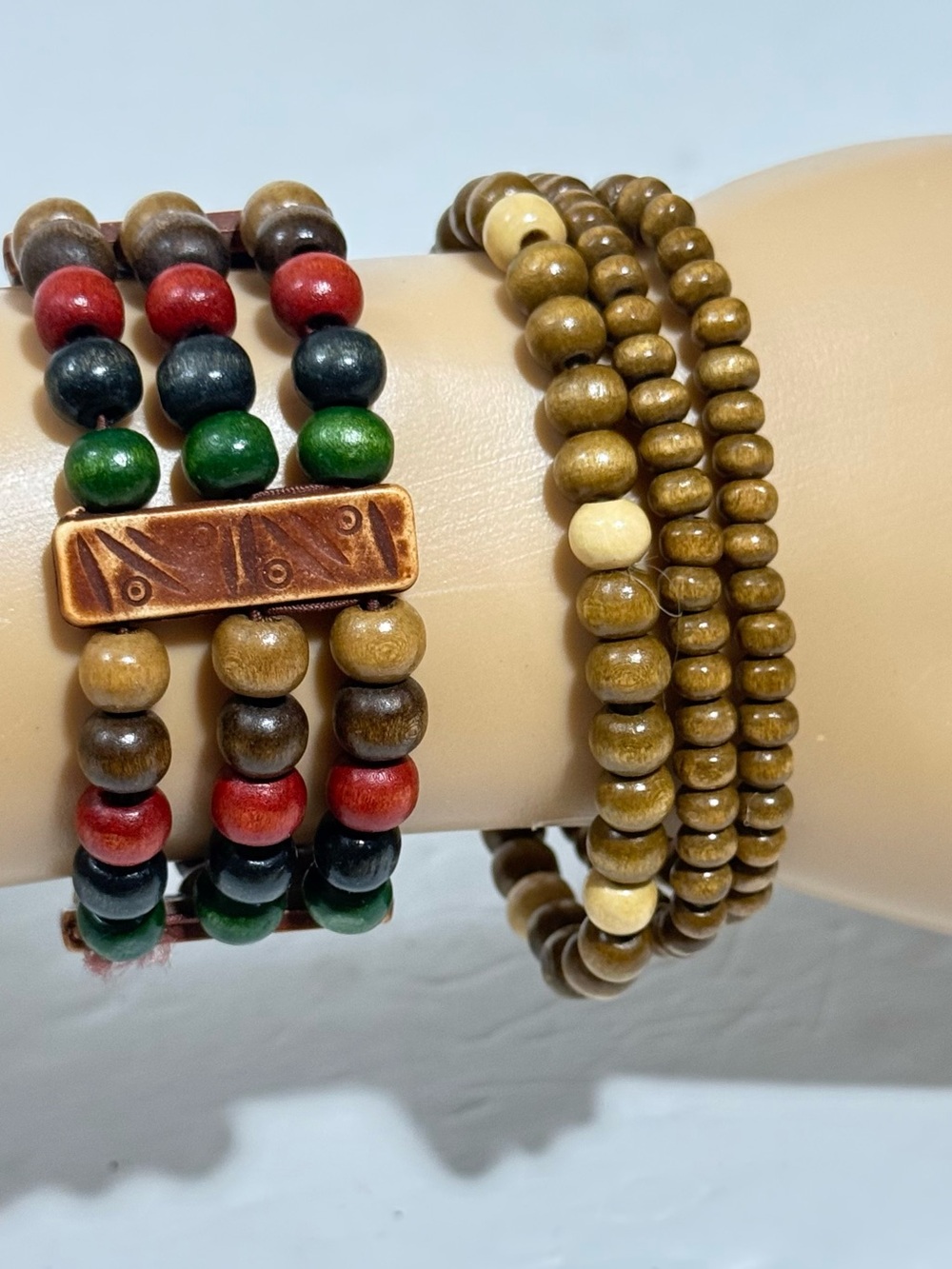 4pcs 1 Multicolor Multi-strand 3 Single Strand Wooden Beaded Stretch Bracelet
